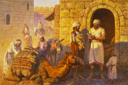 Melchizedek recieves tithing at the Lord's storehouse